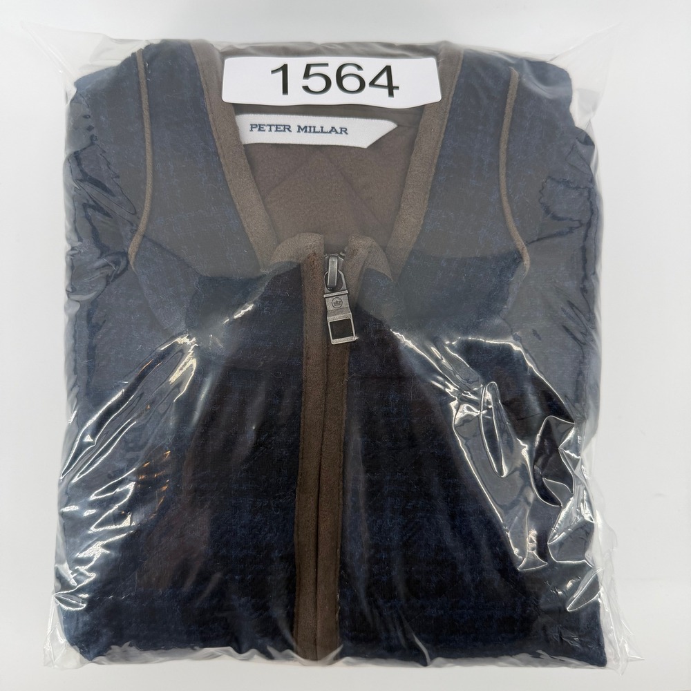 Peter Millar Wool Essex Quilted Vest Mens XL Navy Blue Melange Full Zip Golf - Picture 15 of 15